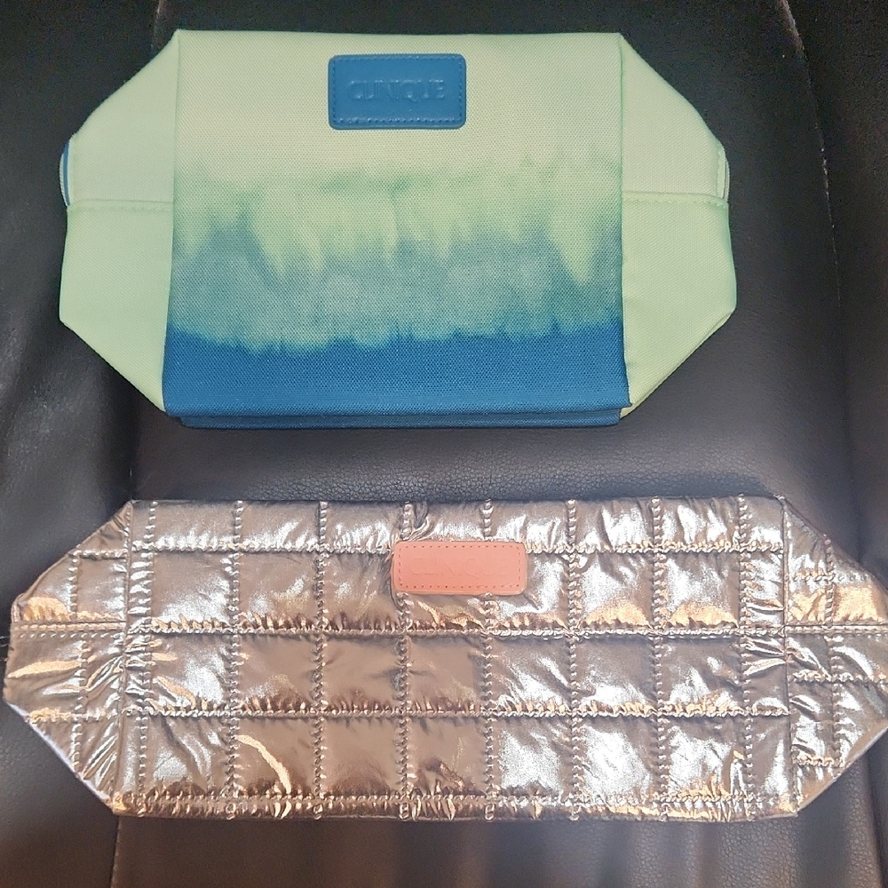 Green and Blue Ombre Pouch And Silver Quilted Makeup Pouches